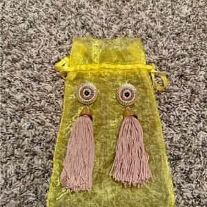 Pink Tassel Earrings with Gold Accents